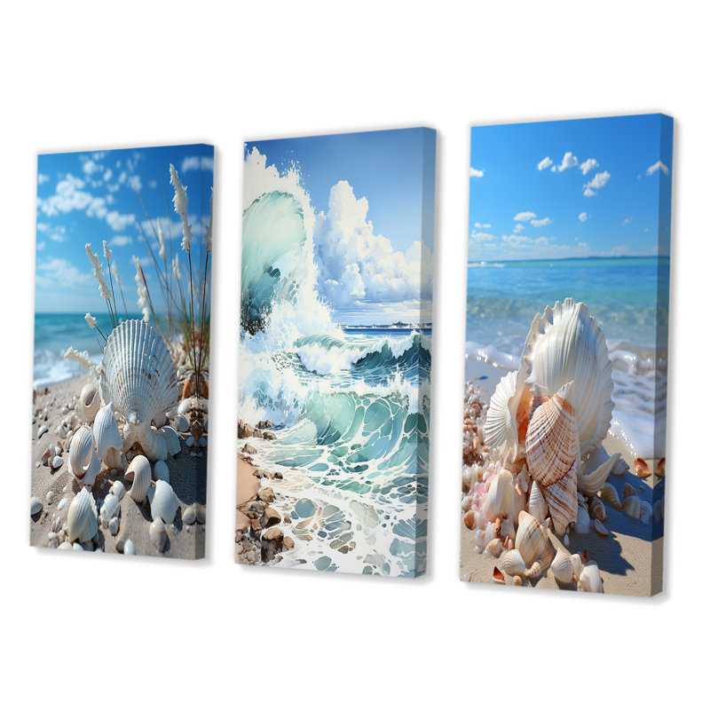 Florida Seaside Harmony - Ensemble de 3 pièces d'art nautique et de plage, Toile tendue, H 40 po x l 60 po