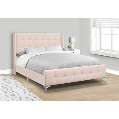 Grand lit moderne en velours rose avec pieds inclinés et rembourrage en mousse de style contemporain à oreilles