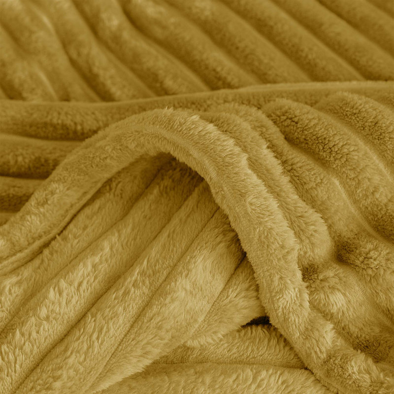 Rehana Snug Soft Chunky Ribbed Cord Plush Throw Blanket, W200 x L240cm, Ochre