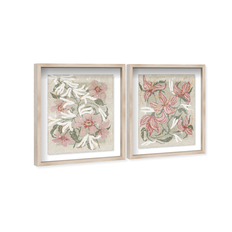 Lilies Flower Set Set by Oliver Gal, 37.5" H x 31.5" W, Natural Oak Shadowbox