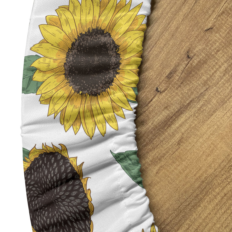 Ebern Designs Sunflower Fitted Round TableclothReseda Green Dark Brown 74332, 67.72" Round