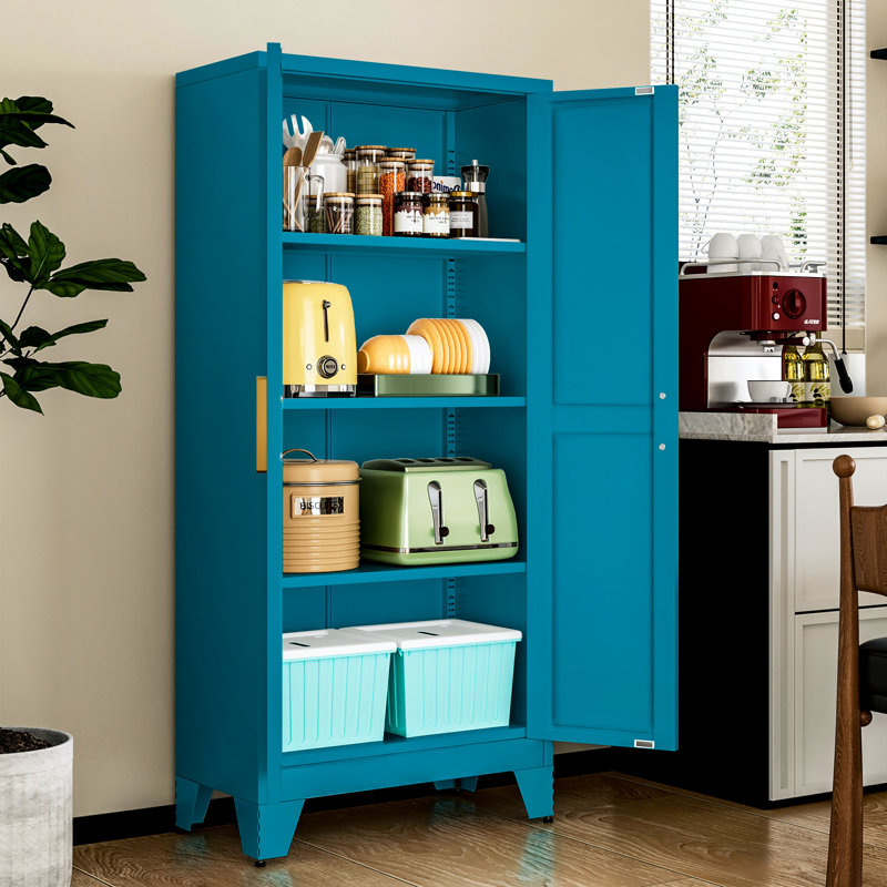 Armoire de rangement à 4 niveaux pour garde-manger en métal de 61 po de hauteur, Bleu