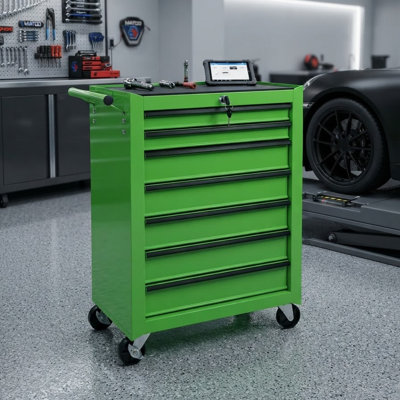 Coffre à outils 20 po à 7 tiroirs avec glissières à roulement à billes et roulettes