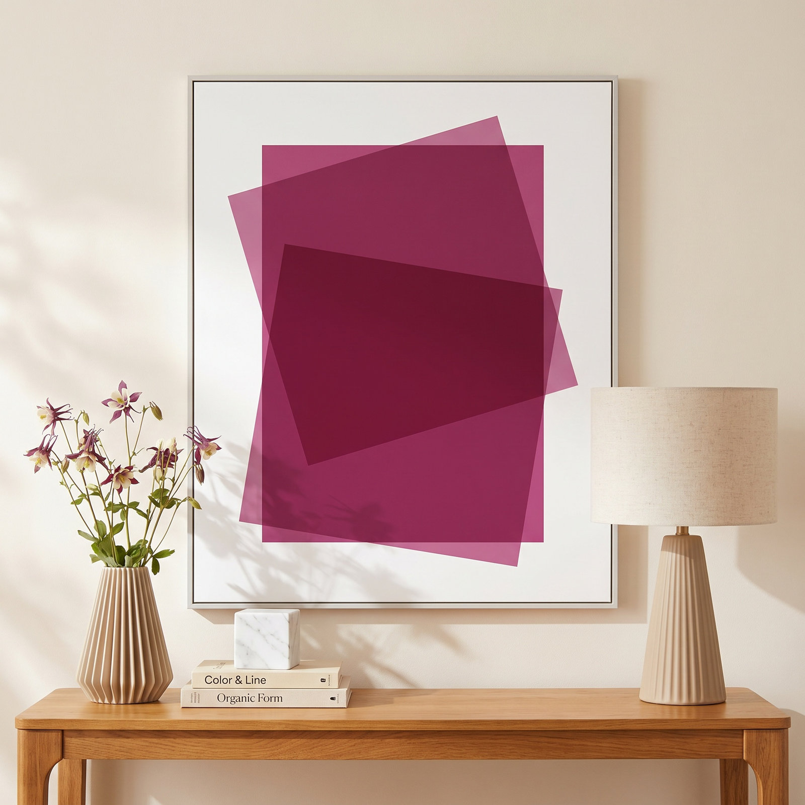 Kami "Claret" Print by Jacques Pilon, White Framed Canvas, 50" H x 40" W