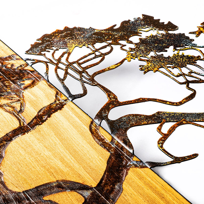 Hand-Painted Decorative Wooden Wall Accessory, 56.7 x 27.6 x 1.2 inches | 100% Solid Wood (Thickness: 1.2 inches) & Durable Metal (Thickness: 0.06 inches) | Unique Colour Variations, Perfect for Home Decor & Accent Walls, Rustic Charm