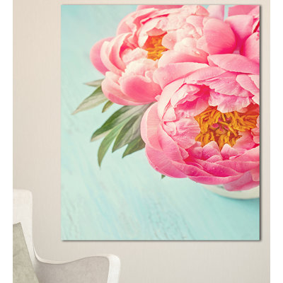 " Peony Flowers On Blue Background "