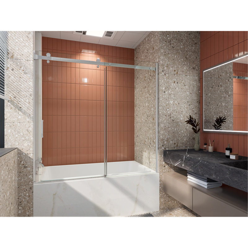 56-60 In. W X 58 In. H Mod Semi-Frameless Sliding Bathtub Door In Chrome With 5/16 In. (8Mm) Clear Glass, Chrome