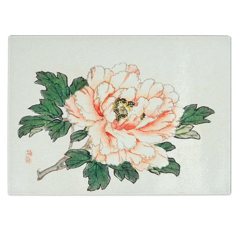 Tempered Glass Peony by Kono Bairei Chopping Board, 39 cm W x 28.5 cm L