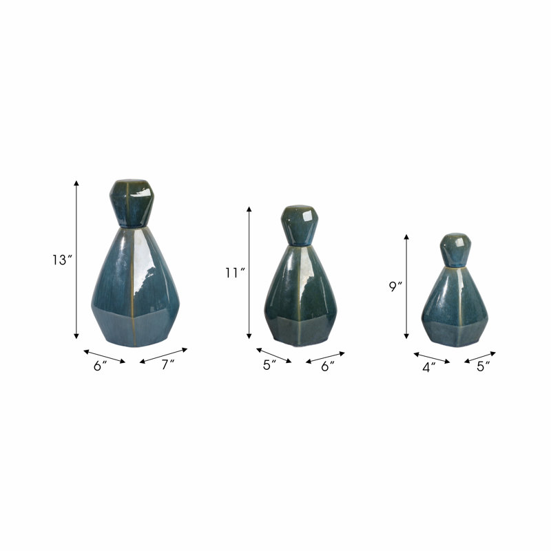 Sagebrook Handmade Stoneware Decorative Bottles, 13"H x 7"W x 6"D, Blue