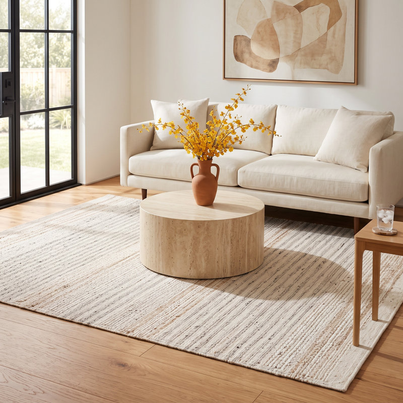 Elisha Striped Handwoven Wool Gray/Beige/Brown Area Rug, Rectangle 5' x 7'6"