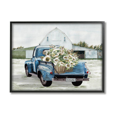 «Sunflower Truck At Farm» encadré sur bois par Cindy Jacobs, impression