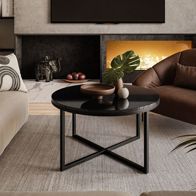 Elona Cross Legs Coffee Table, Black, Black High Gloss