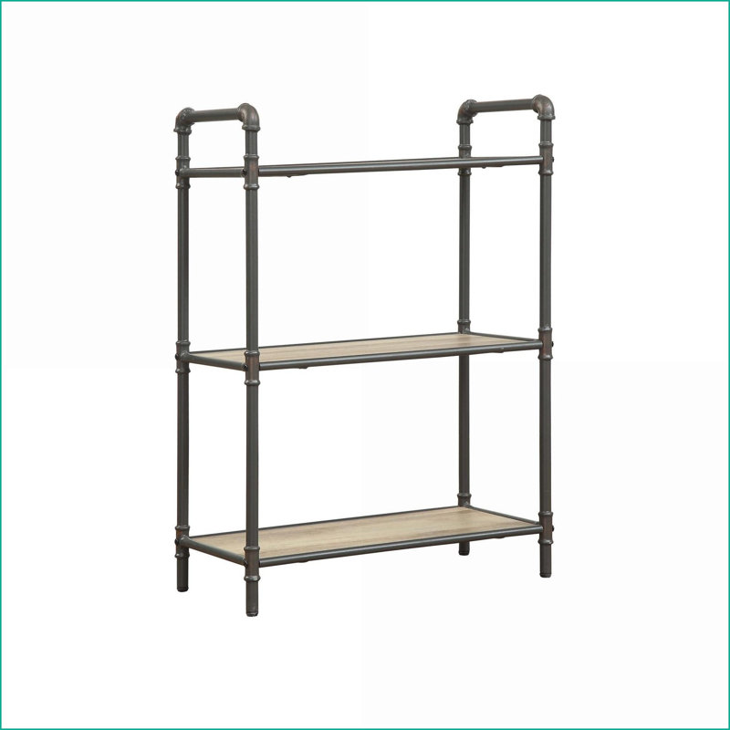 Bibliothèque à 3 niveaux avec dossier ouvert 23 po x 13 po chêne antique et gris sable | Chêne | Métal