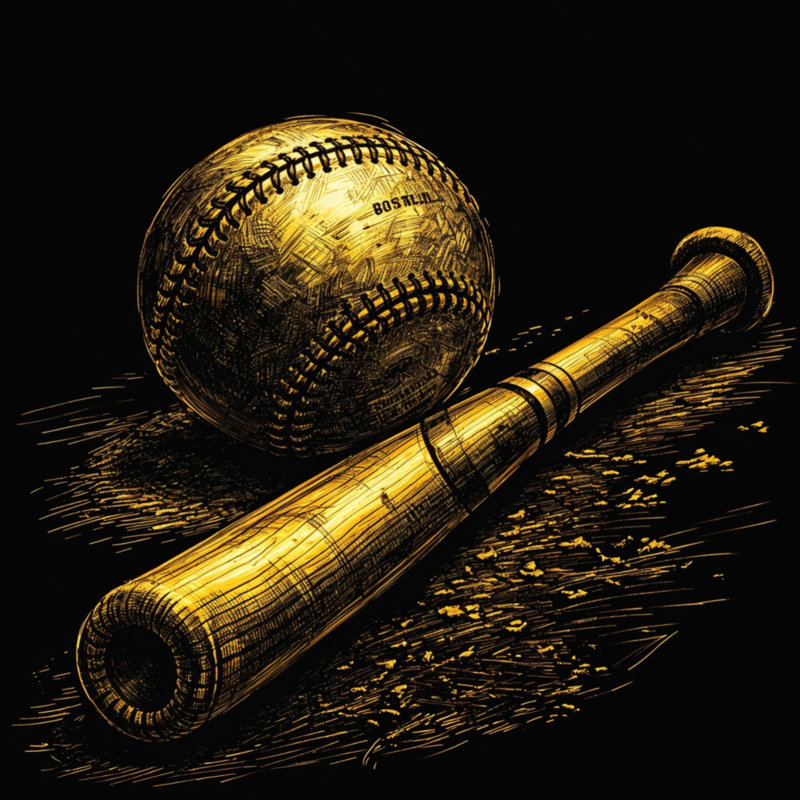 Coussins Baseball Bat And Ball, 14 X 14 pouces, Gris anthracite foncé / or brillant