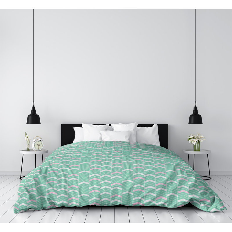 Housse de couette simple Rhonda, Housse de couette pour grand lit, Vert / rose, Microfibre