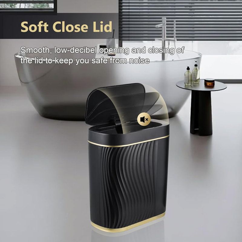 White and Gold Touchless 2 Gallon Plastic Trash Bin