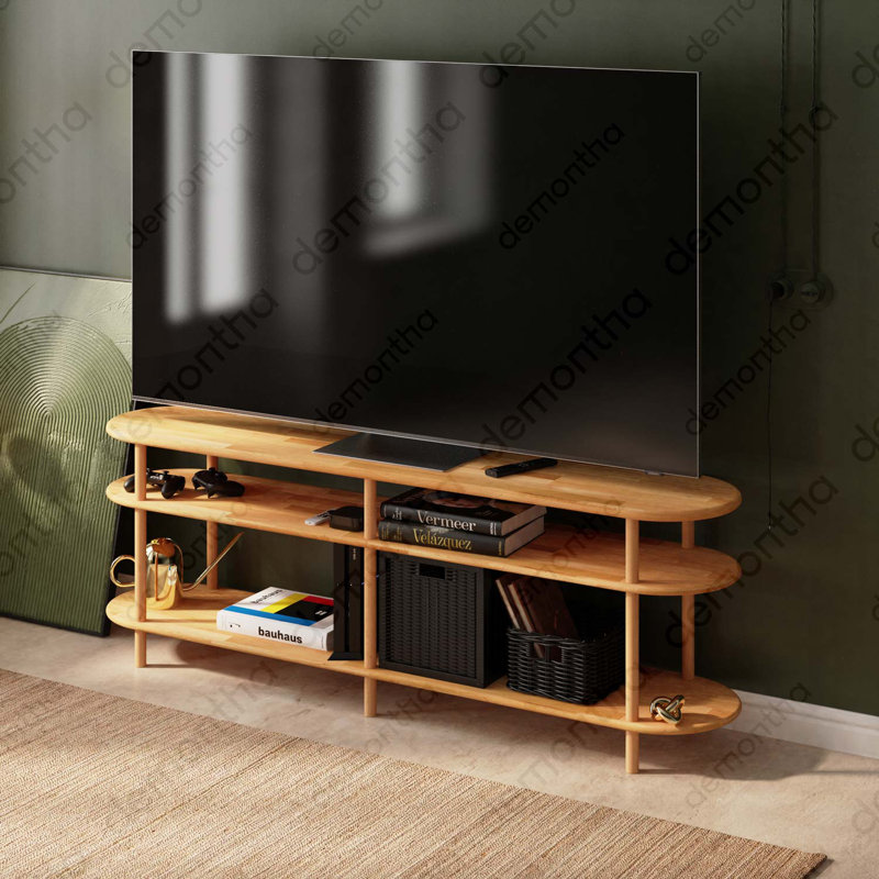 Meuble télé Dublin Etagere, console multimédia minimaliste en bois de hêtre massif pour le salon, 70.9"