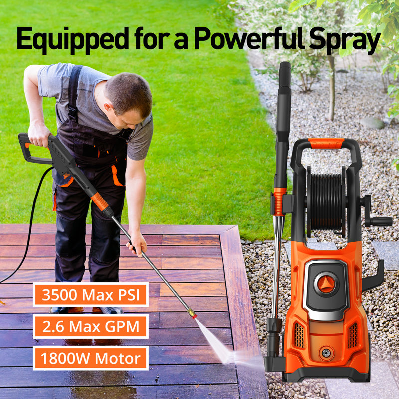 4200psi Max 3.0 Gpm Electric High Pressure Washer, Power Washer With Hose Reel, Car Wash Machine With 4 Quick Connect Nozzles, Foam Cannon, For Cars, Patios, And Floor Cleaning