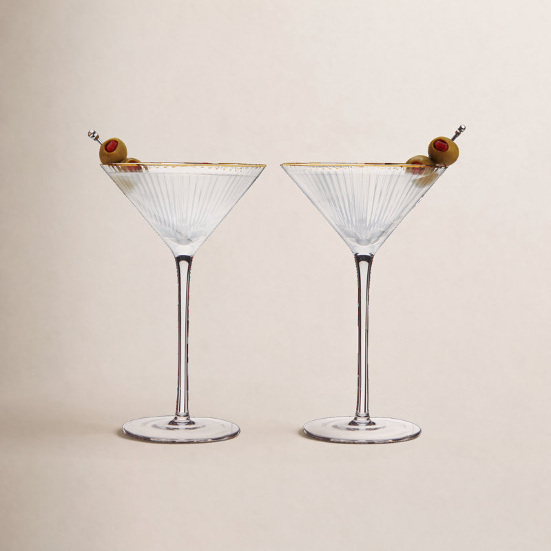 Verres à martini  Meridian - verres à cocktail amusants à pied - verrerie en cristal à bordure dorée art déco - ensemble de 7 oz