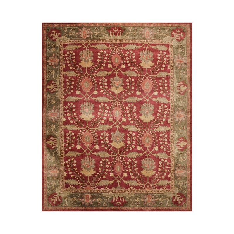 Tapis multicolore touffeté à la main en laine de couleur rouille traditionnelle olive rouge, Rectangle 9 pi x 12 pi