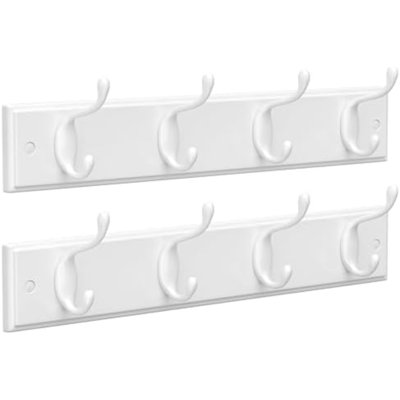 Wall-Mounted Coat Rack, Hook Rack, 8 Dual Metal Hooks, White | For Coats, Bags, Keys, in the Entryway, Bedroom, Living Room