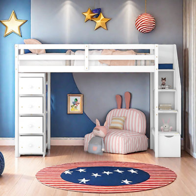 Kahlei Kids Twin Loft Bed with Drawers