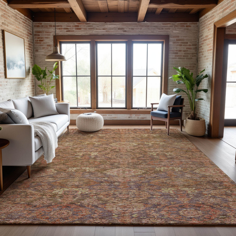 Premium Machine Washable Jamestown AMF1084 Damask Rug, Rectangle 9' x 12'
