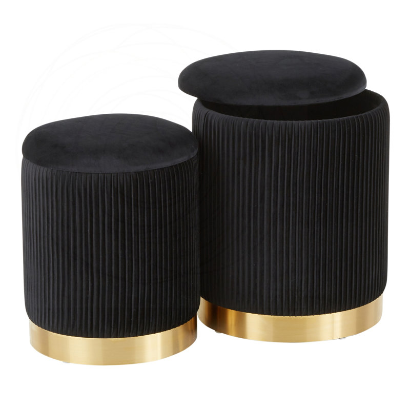 Ensemble de repose-pieds en velours plissé emboîtable avec base en métal doré, Black