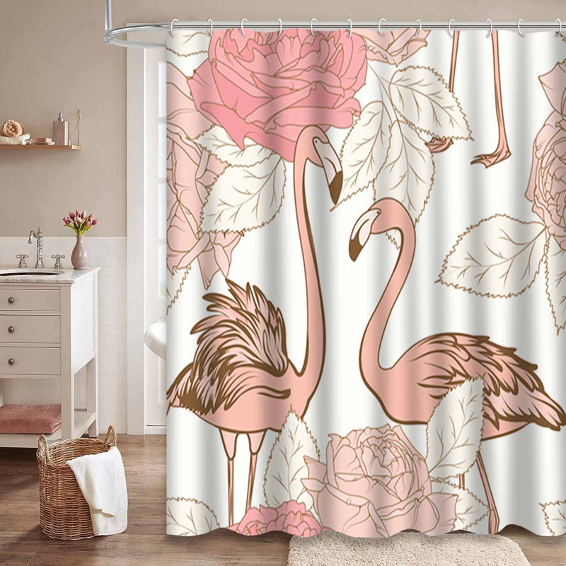 Rideau de douche imperméable à motif floral rose avec 12 crochets, 72" L x 72" W