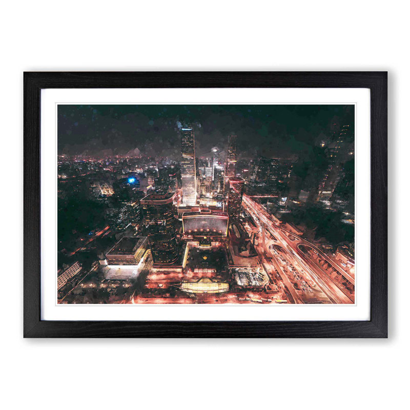 Skyline of Beijing in China in Abstract - Picture Frame Graphic Art Print, 62cm H x 87cm W x 2cm D, Black Framed