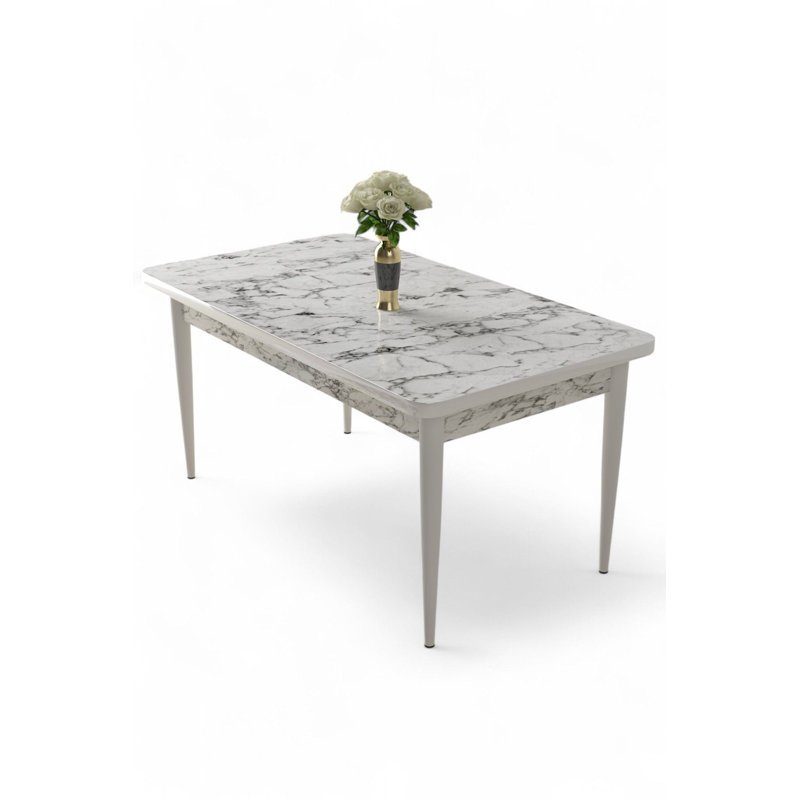 Modern White Marble Dining Table with Metal Legs, 43.3 x 29.9 x 27.9 inches | 100% Chipboard Construction for Durability | Elegant Design for Kitchen & Dining Rooms, Perfect for Contemporary Spaces