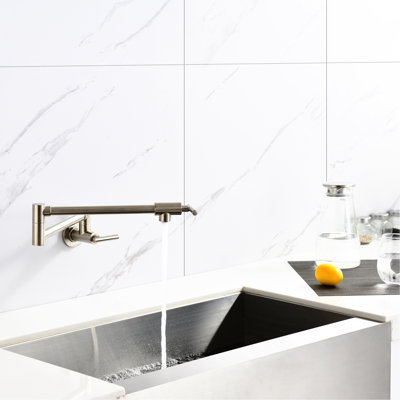Robinet de robinet de robinet mural pliant en nickel brossé - Poignées doubles pour une gestion précise de l'eau, à la corrosion et aux empreintes digitales, Aérateur à débit régulier avec bras fonctionnel
