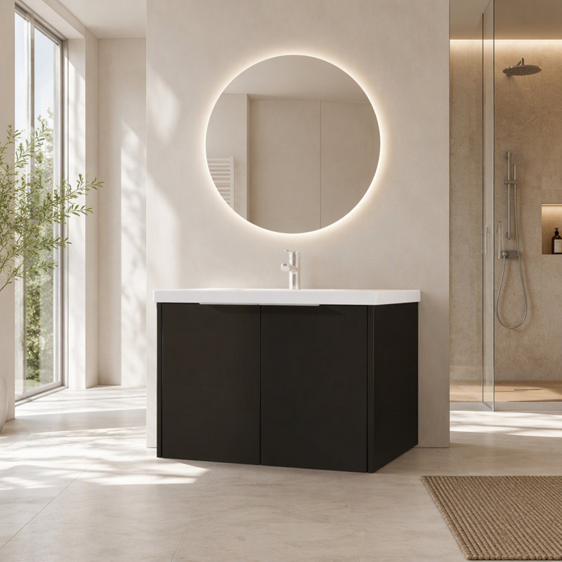 Freestanding Standard With Ceramic Top, Black, 30" W