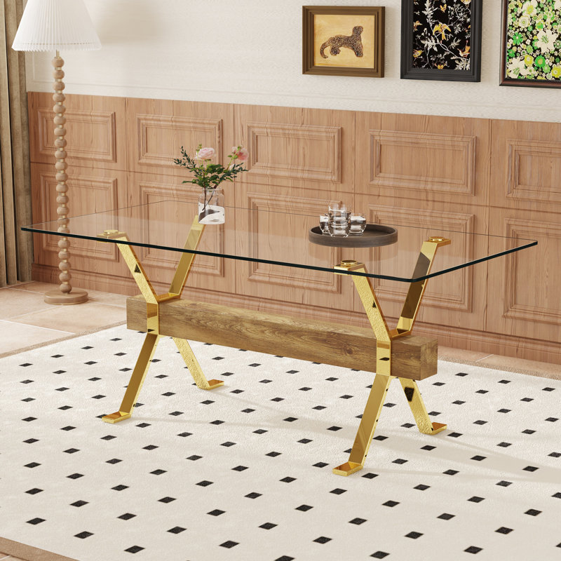 Kaspen Rectangular,dinning table,dining room table, 71" L x 35.4" W, Gold/Brown