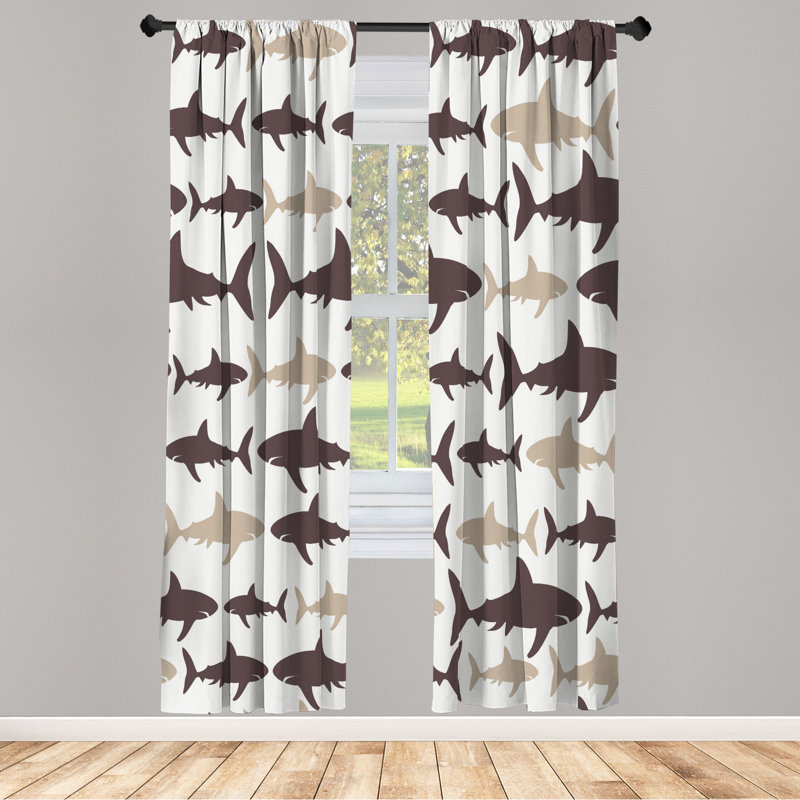 Microfiber Floral Semi-Sheer Rod Pocket Curtain Panels, 28" W x 63" L, Dark Brown/White