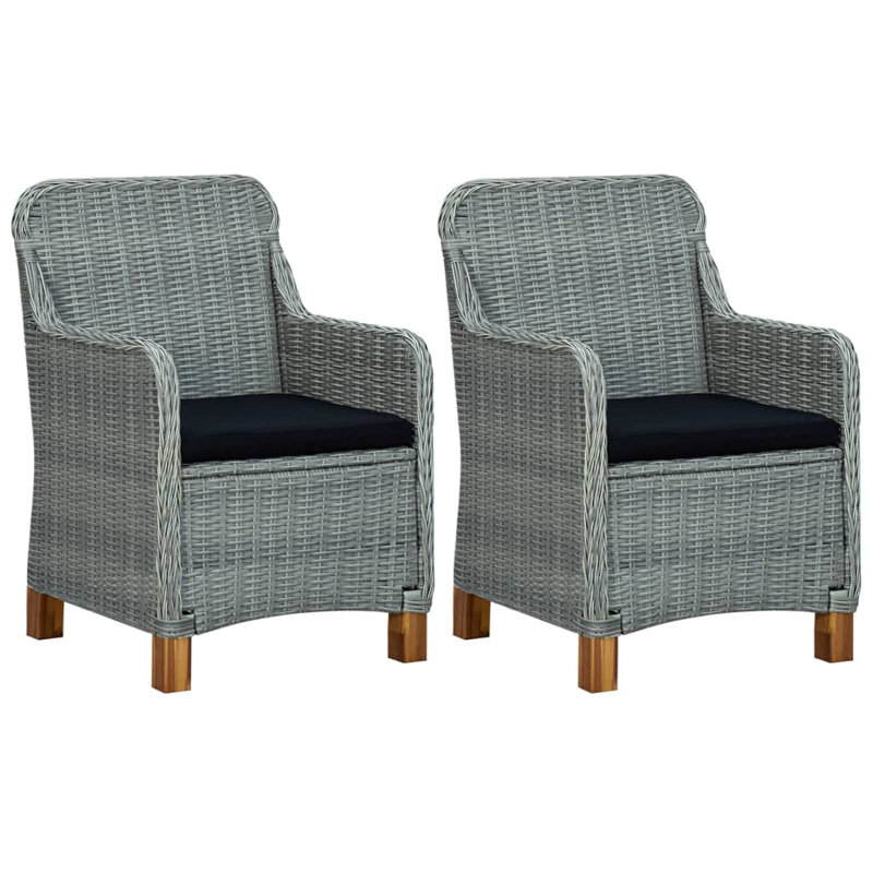 Chaises de patio avec coussins en poly rotin, Gris clair