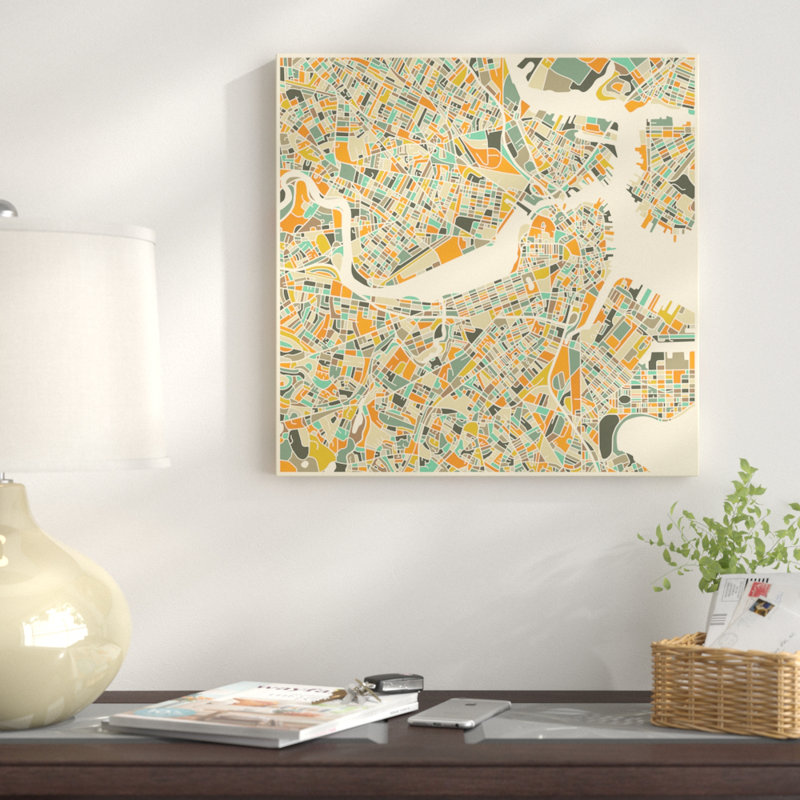 « abstract city map of boston », impression sur toile tendue, H 37 po x l 37 po x P 1,5 po, Toile avec cadre noir