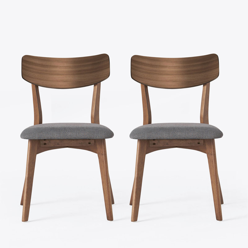 Mid-Century Walnut Finished Frame Upholstered Dining Chairs (Set of 2) (Dark Grey), Gris foncé