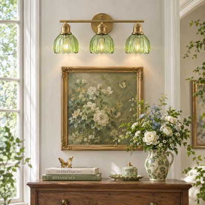 Éclairage pour salle de bain moderne à 3 lumières avec abat-jour en verre tulipe vert, éclairage mural de salle de bain pour chambre à coucher, cuisine, salon