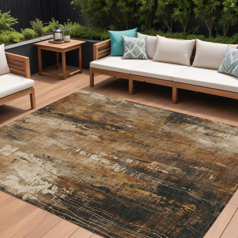 Tapis extérieur lavable abstrait taupe 9 pi x 12 pi gris et ivoire