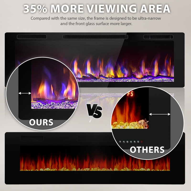 Ultra-narrow frame large screen multi-functional electronic fireplace, 19.3" H x 42" W x 5.55" D