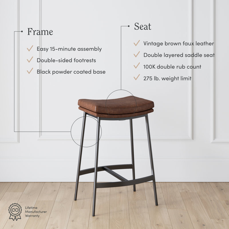 2-Pack Upholstered Counter Height Saddle Bar Stool, Brown, 2