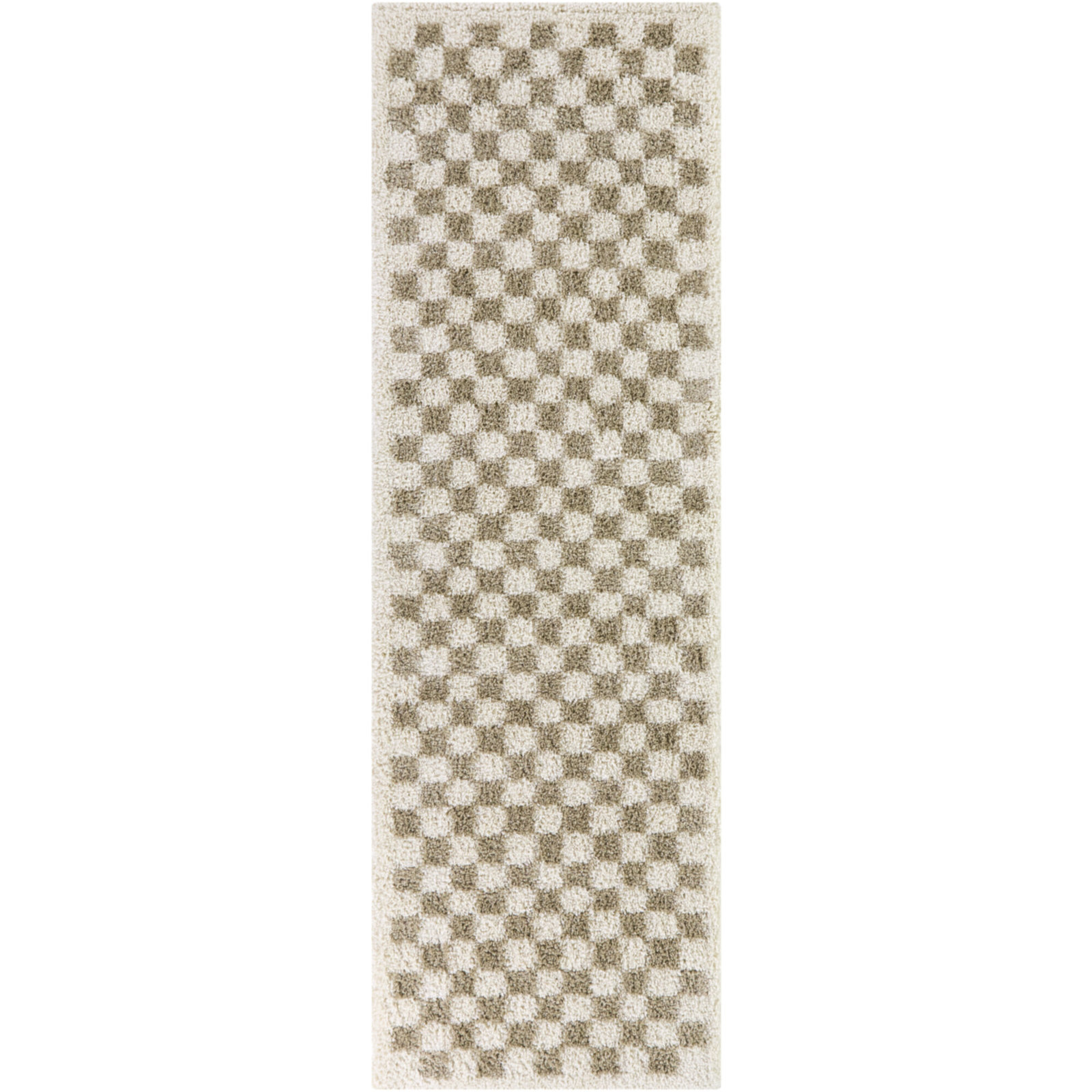 Walker Beige Checkered Shag Rug, Runner 2'2" x 7'