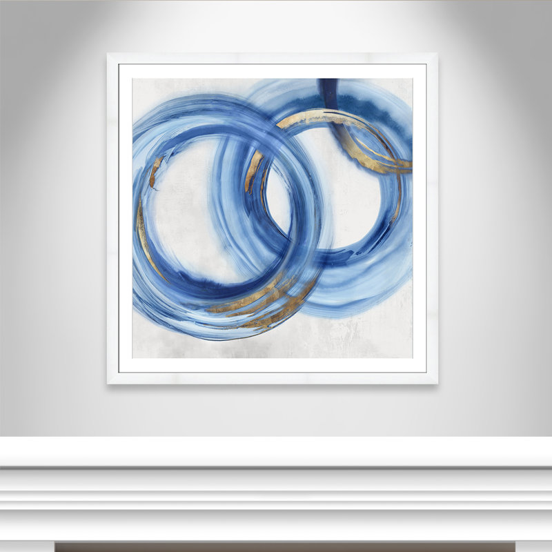 «Blue Cosmic Cascade I» par Emma Peal, Cadre blanc, H 42,5 po x l 42,5 po