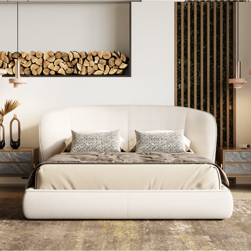 Lit plateforme tapissier Peppadew, Très grand, Beige