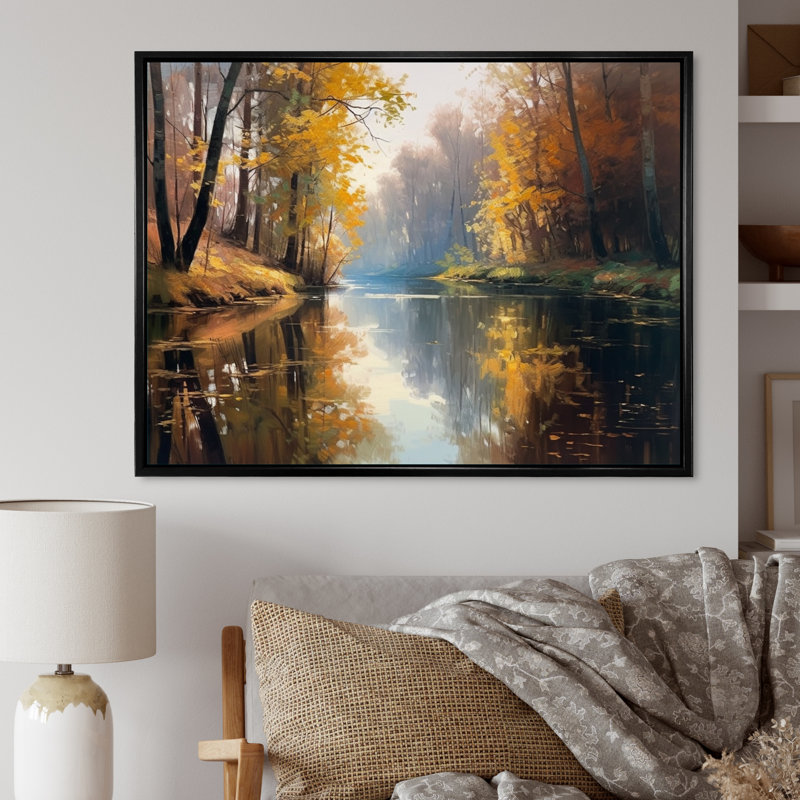 «Whimsical River and Forest IV», reproduction d'art sur toile, Cadre flottant noir, H 24 po x l 32 po x P 1 po