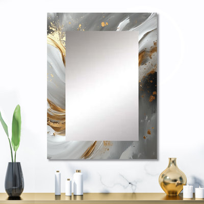Abstract Marble In Grey And Gold Tones II - Marble Mirror, Modern Decorative Wall Mirror, Printed Metal Art