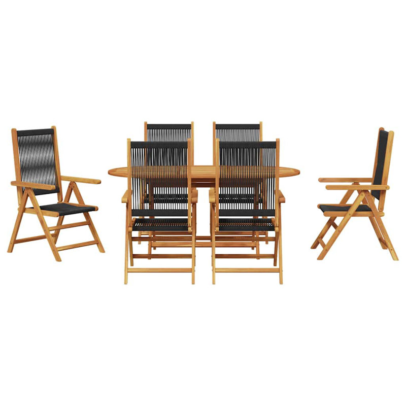 Garden Dining Set Folding Manual 7 Pcs, Black