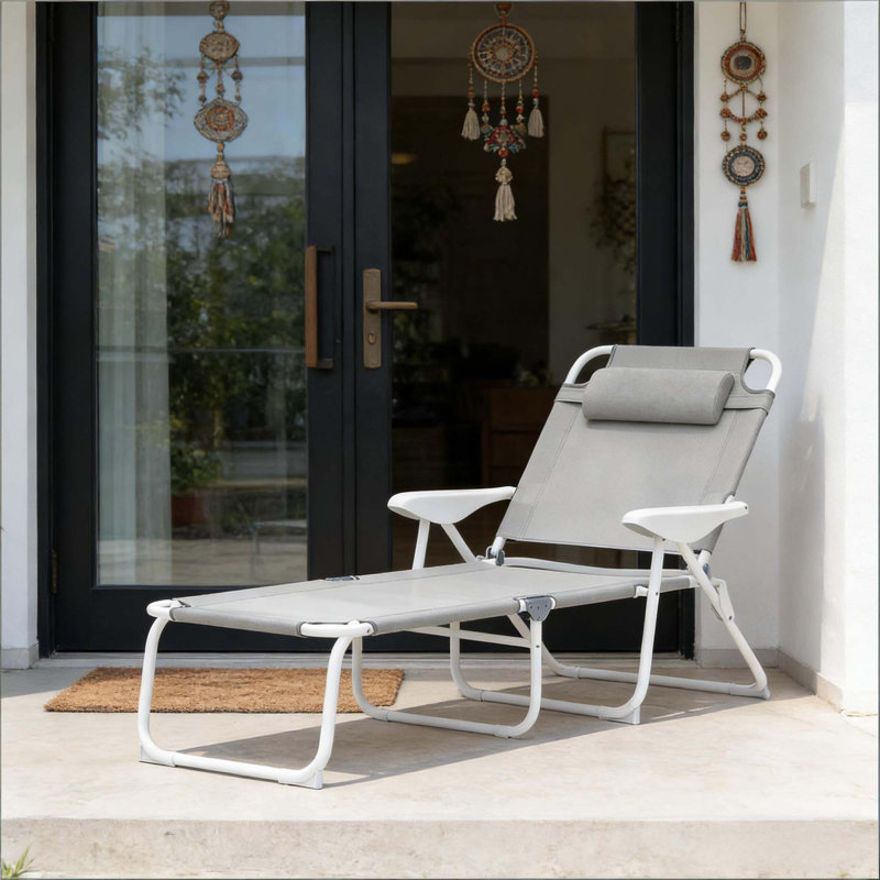Chaise de bronzage d'extérieur, chaise longue pliante, Gris clair