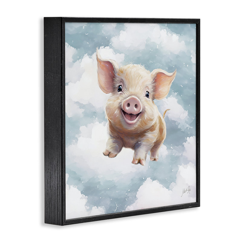 Joyeux porcelet dans les nuages, estampe numérique, design par Marla Rae, Giclée encadrée noir minuit, H 12 po x l 12 po
